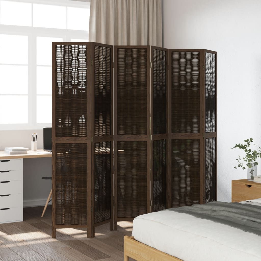 Room Divider 6 Panels Dark Brown Solid Wood Paulownia